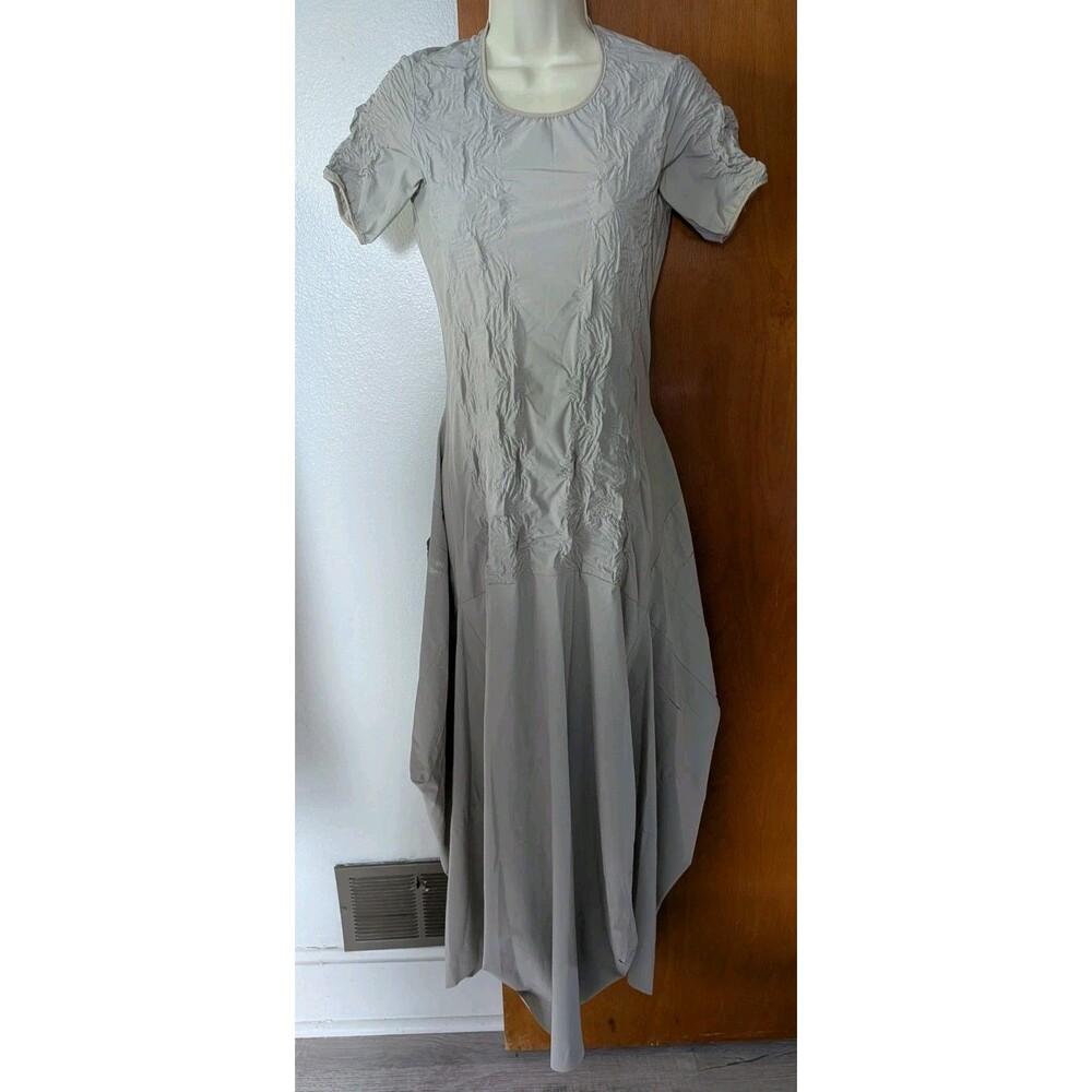 Marithe + Francois Girbaud Asymmetrical Dress Ruched Short Sleeves Pockets Sz S
